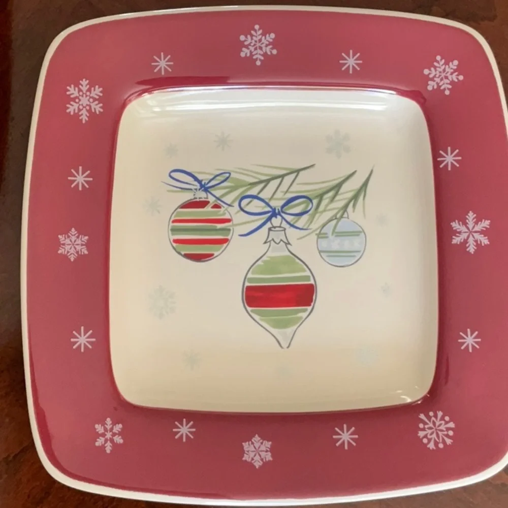 Longaberger pottery Christmas set of two cocktail plates. Christmas Holiday. - Picture 3 of 5